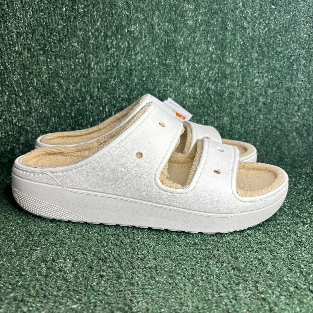 NEW Crocs Classic Cozzzy Towel Lined Fuzzy Comfort Slide Sandal White Mens Sz 11